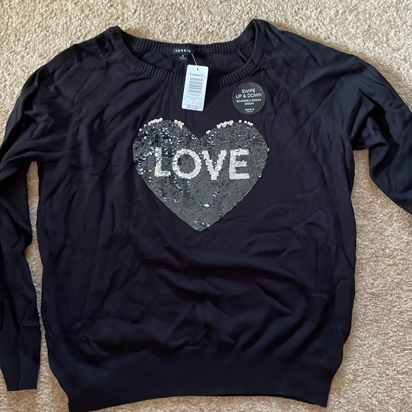 Love/Nope sweater. Swipe up and down, reversible sequin design - Picture 1 of 3